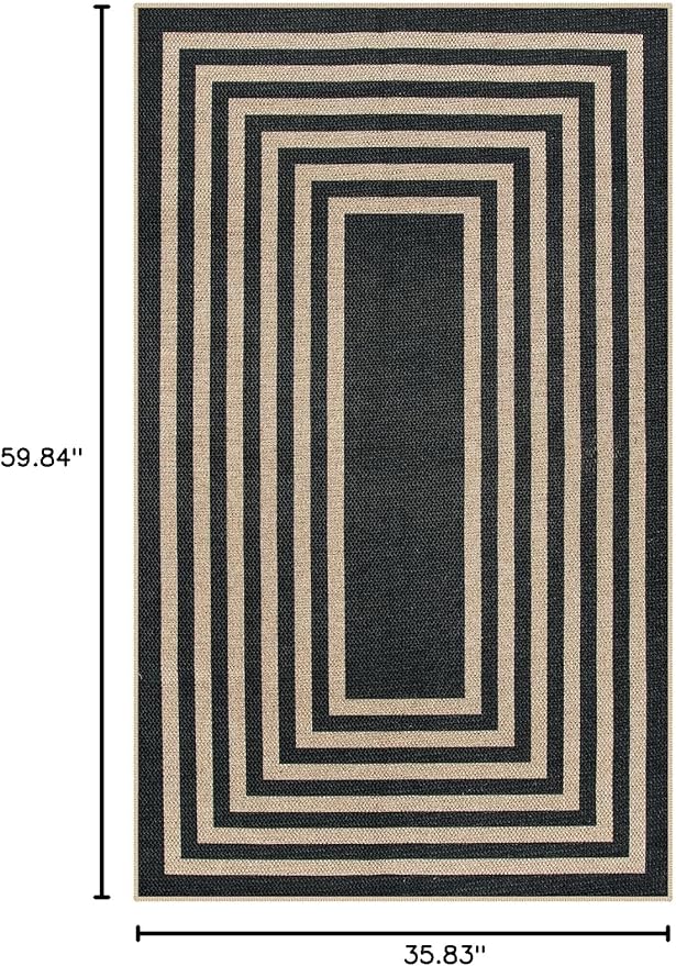 Lahome Enfys Modern Geometric Easy Jute Outdoor Rug, 3x5 Black Indoor Outdoor Carpet for Living Room Entryway, Farmhouse Non Slip Non Shedding Washable Area Rug for Patio Courtyard Bedroom