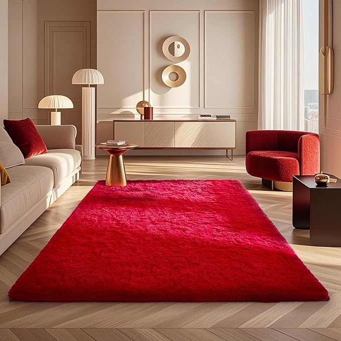 Ophanie Red Rugs for Bedroom Living Room, Fluffy Fuzzy Furry Carpet, Plush Soft Shaggy Bedside Indoor Floor 4x6 Area Rug for Kids Girls Boys Baby Teen Dorm Nursery Home Decor Aesthetic