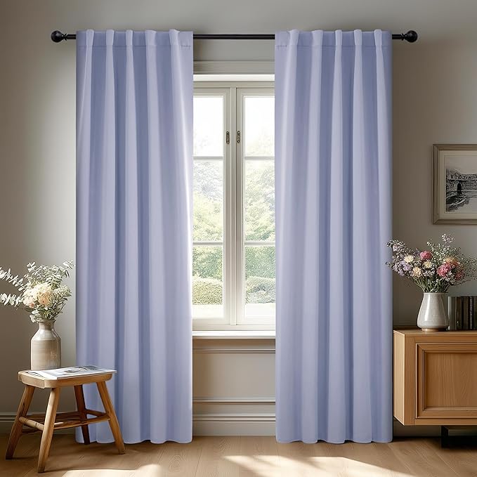 Deconovo Blackout Curtains, Thermal Insulated, W42 x L72 2 Panels, Back Tab, Machine Washable, Room-Darkening Drapes for Bedroom/Living Room Light Purple
