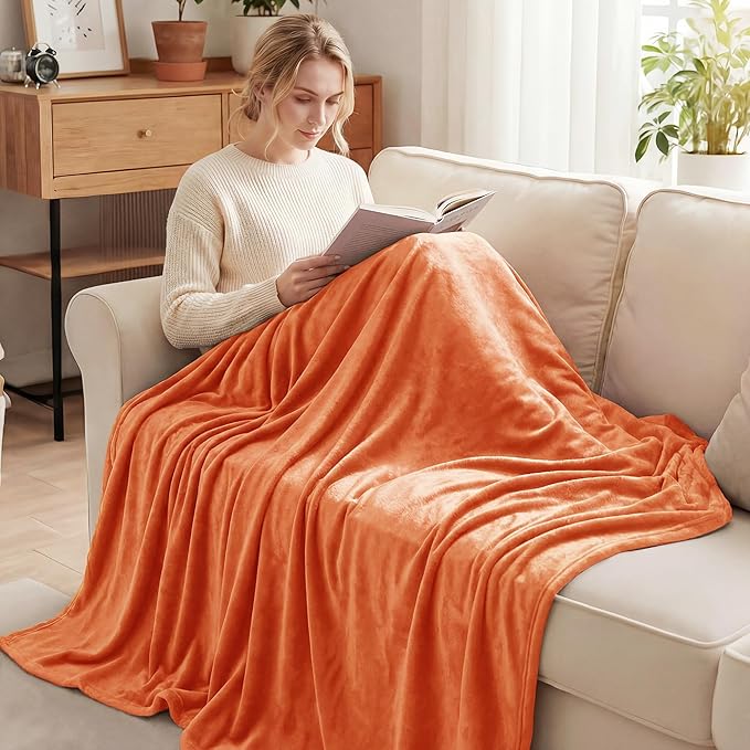 Exclusivo Mezcla Fleece Throw XL Blanket for Couch, Sofa, Super Soft and Warm Burnt Orange Blankets, All Season, Cozy, Plush, Lightweight, 50x70 Inches