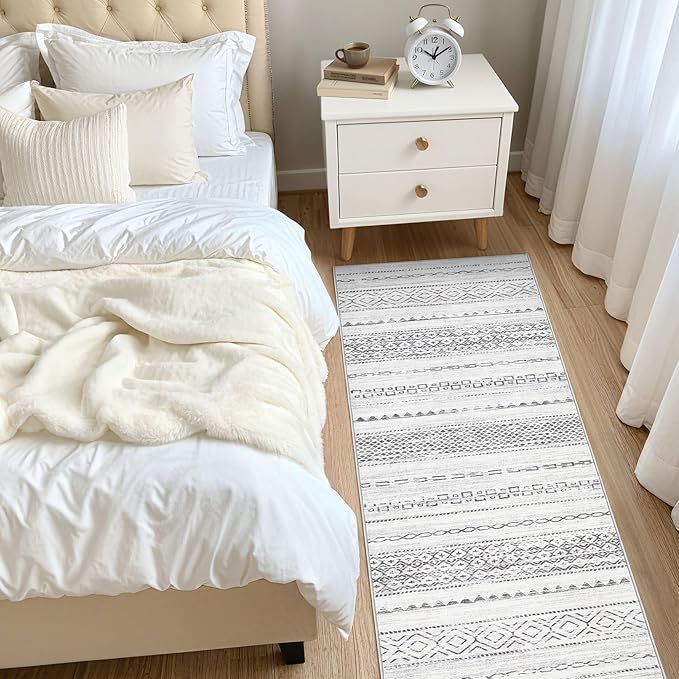 Nakagishi Runner Rug Kitchen Washable Rugs: 2x6 Non-Slip Boho Soft Modern Stain Resistant Indoor Floor Neutral Farmhouse Throw Carpet for Hallway Bathroom Laundry Room Entryway Bedroom- Grey