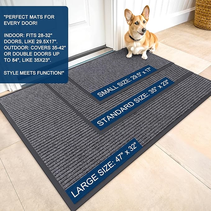 OLANLY Front Door Mat Indoor Outdoor Entrance, Waterproof Heavy Duty Doormat, Fade Resistant, Low Profile, Easy Clean Patio Porch Welcome Floor Mats for Entry, 47x17, Grey