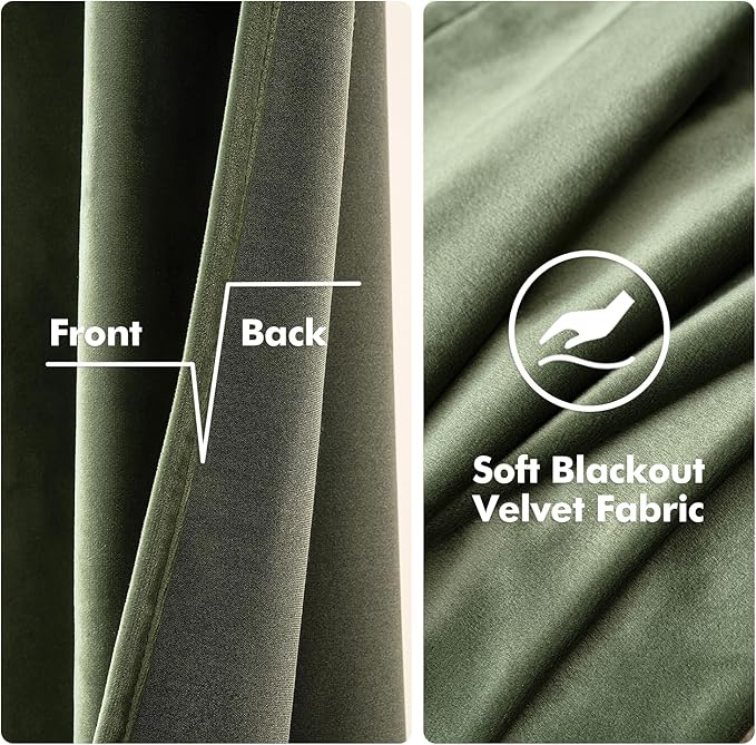 MIULEE 90 Inches Velvet Curtains Olive Green Elegant Grommet Curtains Thermal Insulated Soundproof Room Darkening Drapes for Classical Living Room Bedroom Decor 52 x 90 Inch Set of 2