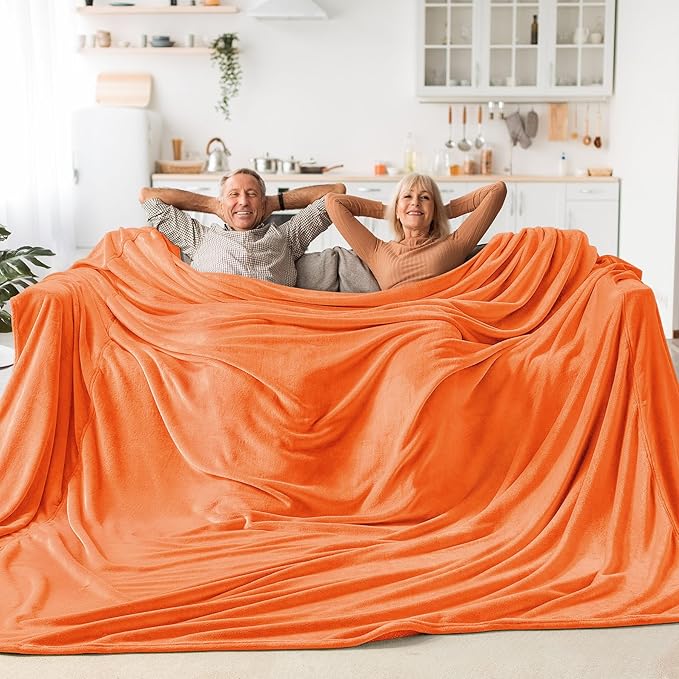 BEDELITE Big Fleece Blanket - 120" x 120" (10' x 10'), Super Soft Fluffy Fuzzy Oversized King Blanket for Bed, Couch, Sofa, Camping, Fits Whole Family, Orange