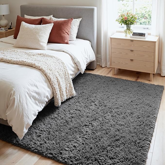 4x6 Area Rugs for Living Room Rug: Soft Fluffy Shag Gray Rugs for Bedroom, Non-Slip Large Fuzzy Plush Rug Indoor Floor Carpet for Nursery Kids Boys Girls Room, Dorms, Playroom, Modern Home Decor