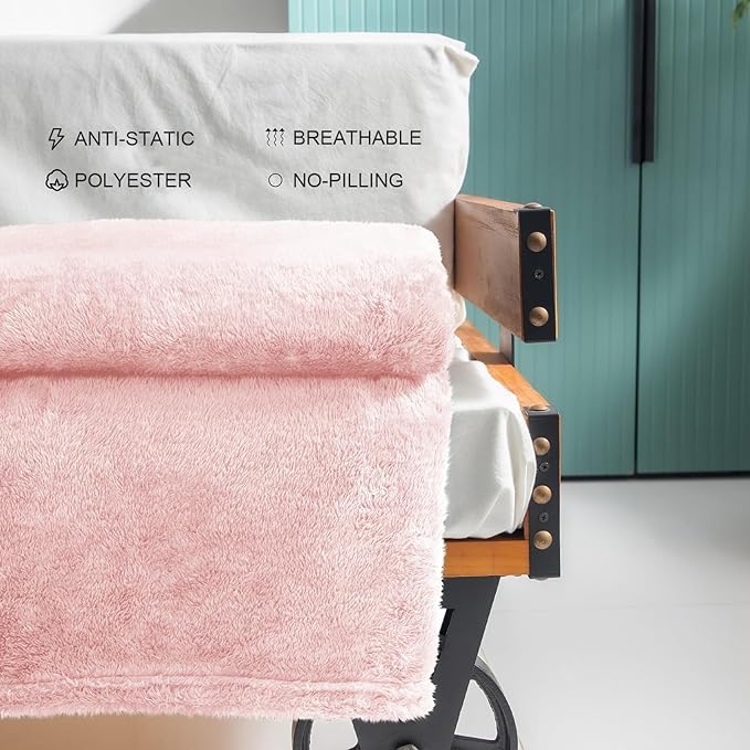 Exclusivo Mezcla Plush Fuzzy Fleece Throw Blanket Extra Large, Super Soft, Fluffy and Warm Blankets for Couch, Bed, All Season (Light Pink, 50x70 inches)