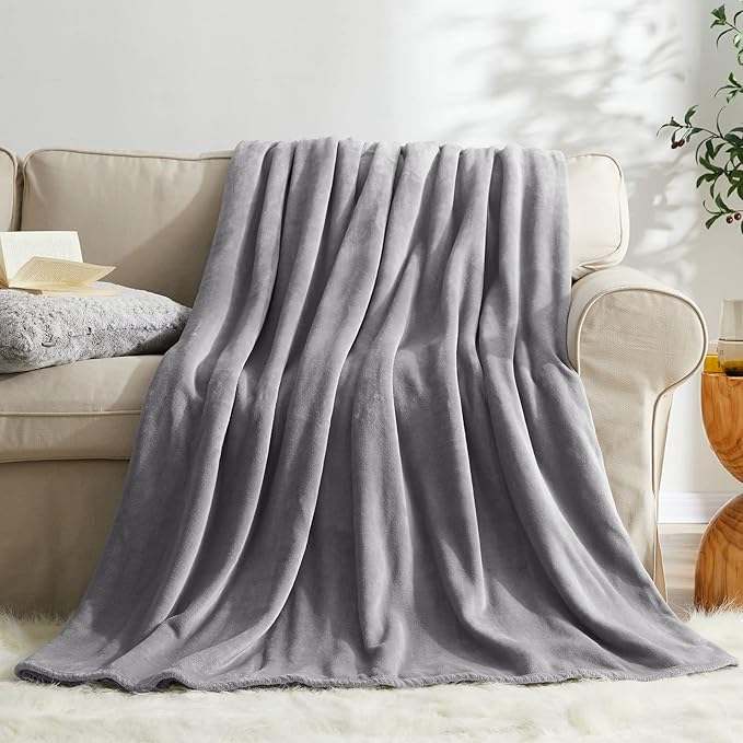 KMUSET Fleece Blanket Grey Queen Size Lightweight Cozy Plush Microfiber Solid Blanket Factory Shop