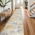 3x20 Washable Kitchen Runner Rug: Modern Abstract Runners for Hallway Soft Non Slip Rugs with Rubber Backing Low Pile Thin Floor Carpet for Entryway Bedroom Bathroom Bedside Indoor(Grey/Yellow,3x20)