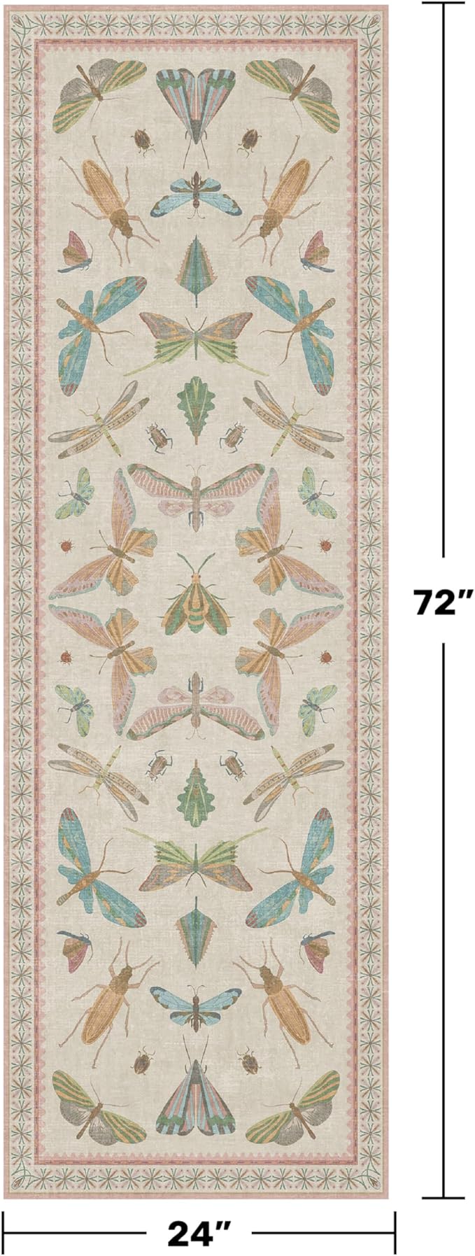 Hazo Haus Boho Bathroom Runners - 2x6 Pink Rug for Kitchen, Entry Way, Hallway, Non Slip Washable Butterfly Insect Print Home Decor