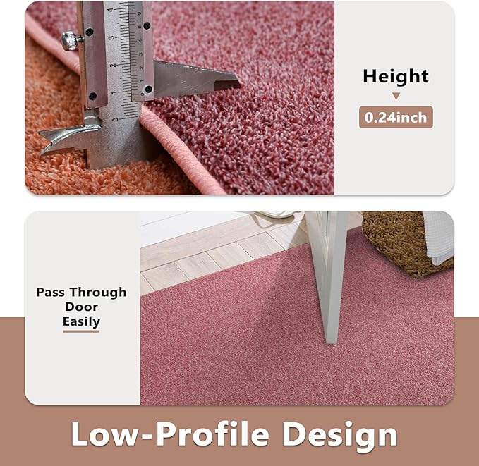 FinRèc 5x7 Washable Area Rugs for Bedroom Living Room, Low Pile Thin Rug Solid Color, Non-Slip Carpet Indoor for Home Decor (Red)