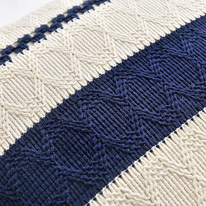 Fancy Homi Set of 1 Navy Blue Euro Decorative Throw Pillow Covers 26x26 Inch for Couch Bed Sofa Living Room, Aesthetic Modern Organic Farmhouse Home Decor, Soft Cotton Woven Textured Cushion Case
