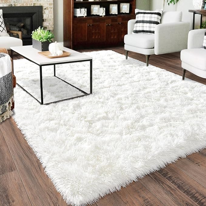 Rugs for Living Room 10x14, Soft Shaggy Modern Shag Area Rug for Bedroom, Upgrade Non-Slip Plush Fluffy Carpet for Kids Boys Girls Room Home Decor Aesthetic, Cream White