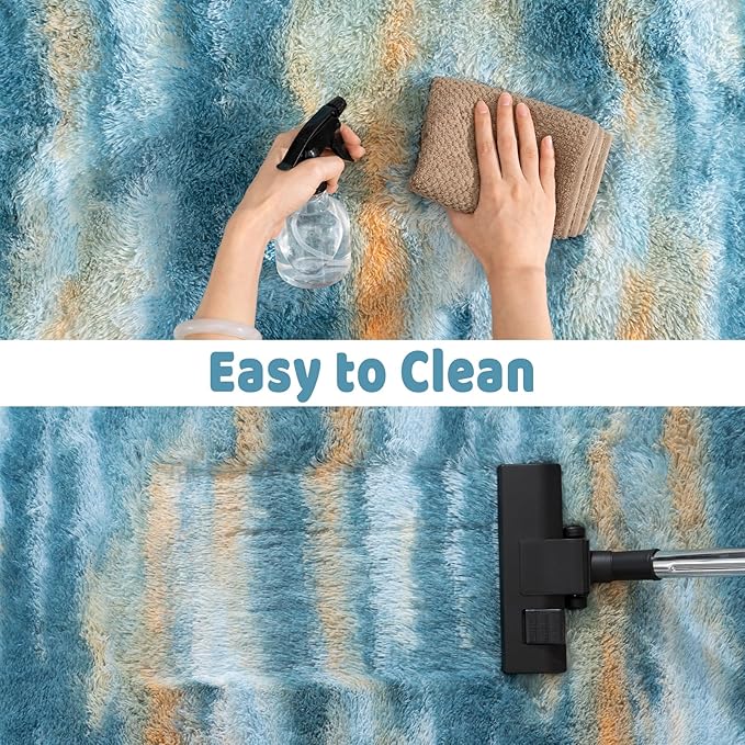 Soft Runner Rugs for Bedroom Hallways, 2x5 Abstract Blue Fluffy Shag Throw Area Rug Non Slip for Bedside Dorm, Long Shaggy Furry Carpet for Nursery Living Room