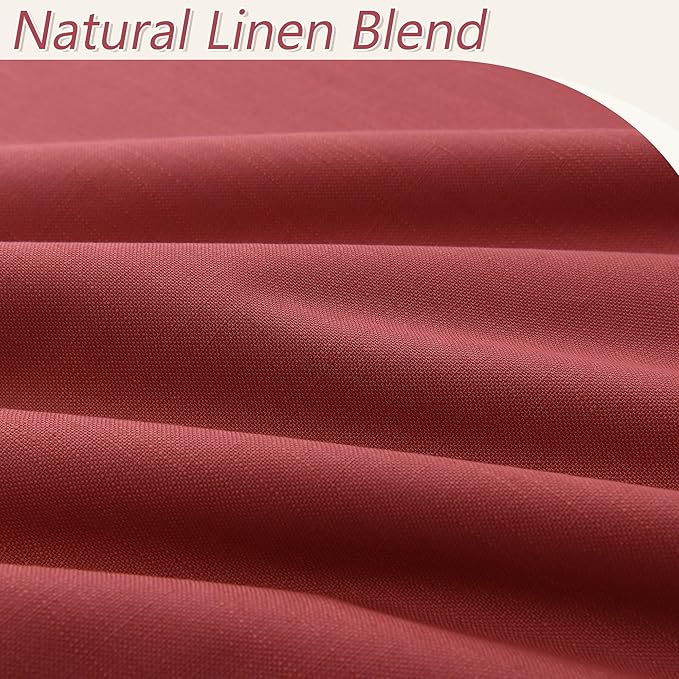 Guken Red 100% Blackout Linen Curtains 108 Inch Length 2 Panels Set for Living Room Bedroom Back Tab Thermal Insulated Black Out Drapes Room Darkening Farmhouse Window Curtains,52x108