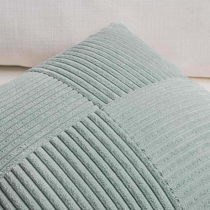 Fancy Homi 2 Packs Grey Blue Decorative Throw Pillow Covers 18x18 Inch for Couch Bed Sofa, Rustic Boho Farmhouse Home Decor, Soft Corss Corduroy Patchwork Textured Square Cushion Case 45x45 cm