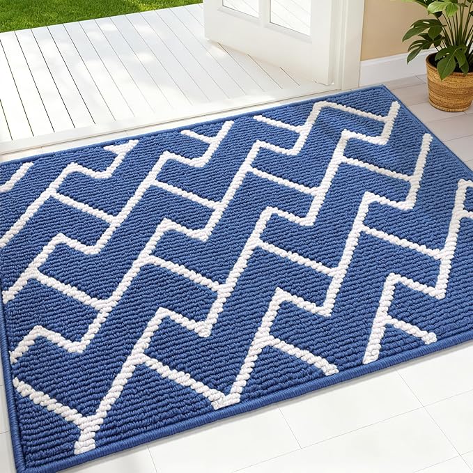 OLANLY Front Door Mat, Non-Slip Rubber Backing, Dirt Resistant and Absorbent, Washable, Easy to Clean Low-Profile Indoor Doormat for Back Door, Entryway, Inside Entrance, 32x20, Navy