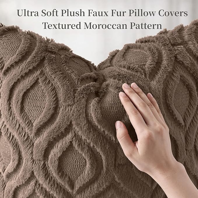 decorUhome Throw Pillow Covers 24x24 Inch Set of 2, Soft Plush Faux Wool Brown Solid Couch Pillow Covers, Accent Euro Sham Farmhouse Neutral Square Pillow Cases for Sofa Bed Living Room