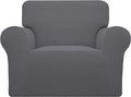 Easy-Going Stretch Chair Sofa Slipcover 1-Piece Couch Sofa Cover Furniture Protector Soft with Elastic Bottom for Kids, Pet. Spandex Jacquard Fabric Small Checks (Chair, Gray)