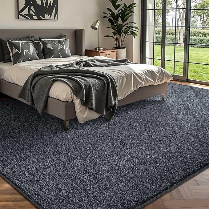 FinRèc 7x10 Washable Area Rugs for Bedroom Living Room, Low Pile Thin Rug Solid Color, Non-Slip Carpet Indoor for Home Decor (Grey)