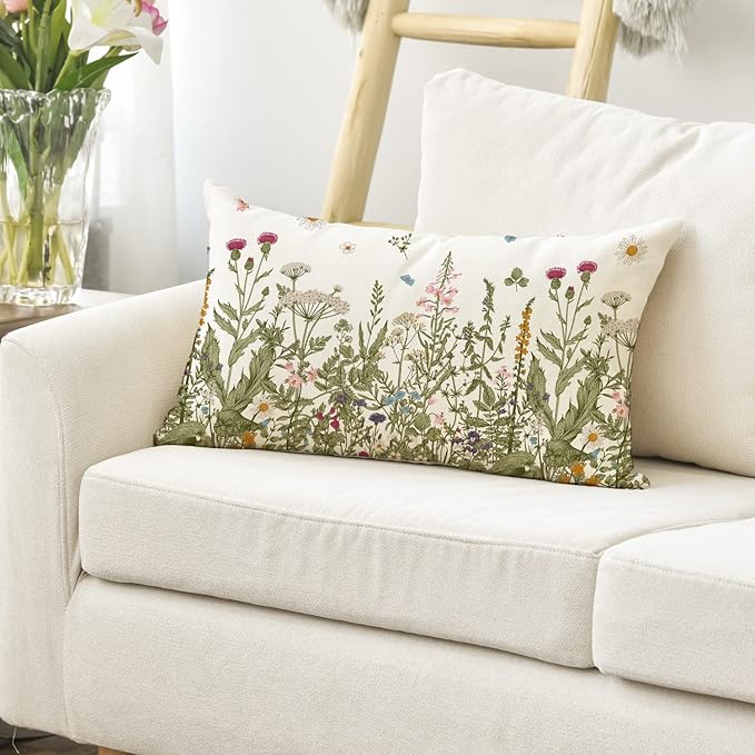 AVOIN colorlife Wildflowers Fall Throw Pillow Cover, 12 x 20 Inch Flower Cushion Case Decoration for Sofa Couch