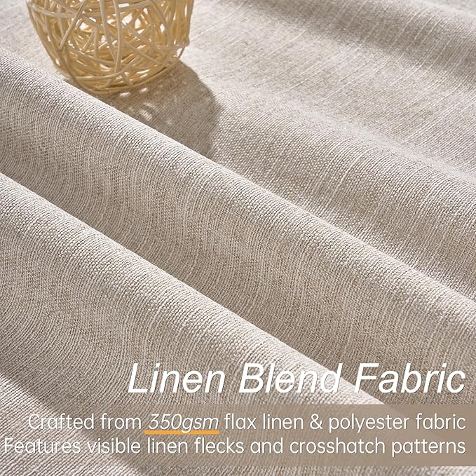 Topfinel 94 Inch Long Linen Blackout Curtains 2 Panel Set, Greige Natural Curtains for Living Room, Room Darkening Tab Top Noise Reduction Textured Farmhouse Drape Hook&Ring Included