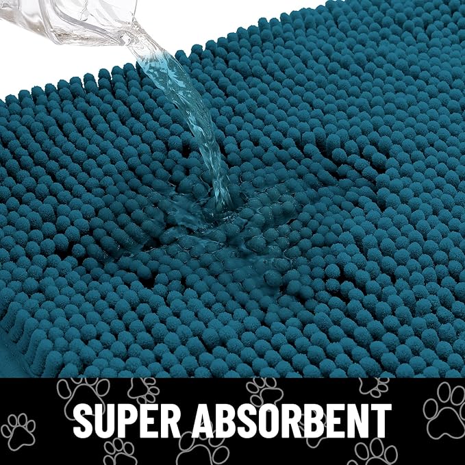 Smiry Dog Door Mat for Muddy Paws, Absorbent Dirt Trapper Non Slip Quick Dry Washable Chenille Mat for Mud Dogs, Entry Rug for Indoor and Outdoor (36x24 Inches, Atlantic Blue and Black)