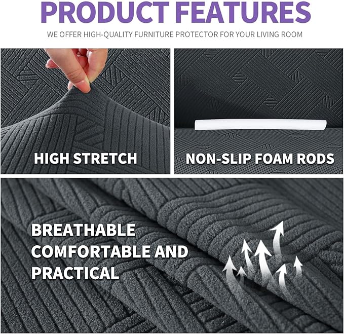 ZNSAYOTX Oversized Super Stretch Couch Cover (92"-115"), New Striped Sofa Covers Comfortable & Durable, Dog Cat Pets Friendly Extra Large Spandex Sofa Slipcovers (Dark Grey, XL Sofa)