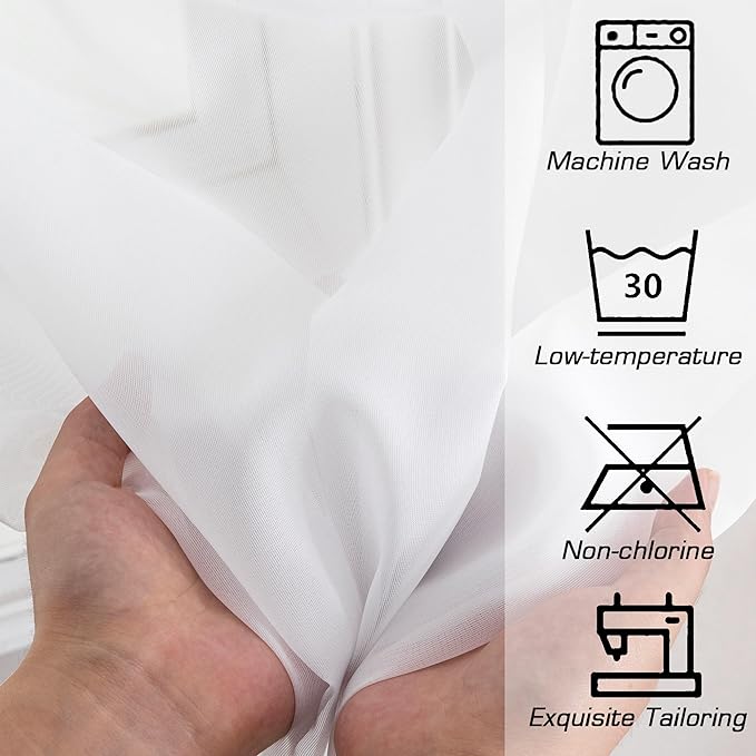 Simplebrand White Sheer Curtains 90 Inches Long, Light Filtering Rod Pocket Solid Color Window Sheer Curtain Panels, Elegant Curtains & Drapes for Living Room, Bedroom 2 Panels (White, 42" W x 90" L)