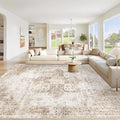 Area Rug 10x14 Washable Rug, Vintage Boho Medallion Rugs Non-Slip Soft Low Pile Large Distressed Rug Indoor Retro Carpet for Living Room Bedroom Dining Room Home Office (Brown, 10'x14')