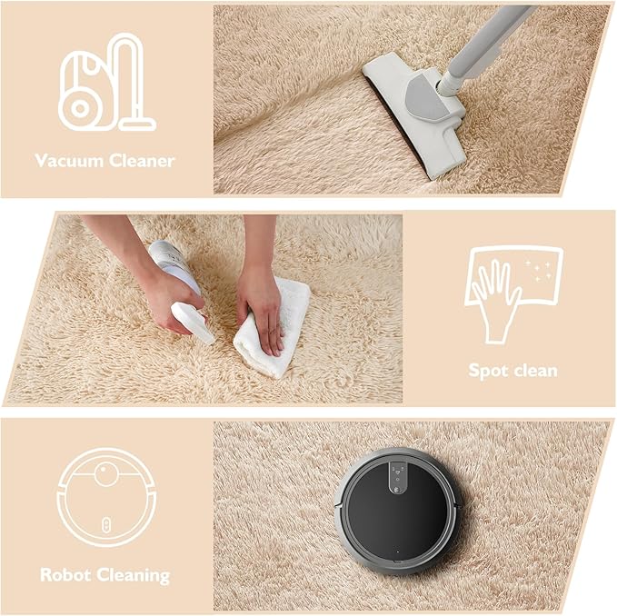 Ultra Soft Fluffy Area Rugs for Bedroom Living Room 10x14, Nursery Rug, Non-Slip Carpet for Kids Dorms Decor, Shaggy Bedside Rug, Beige