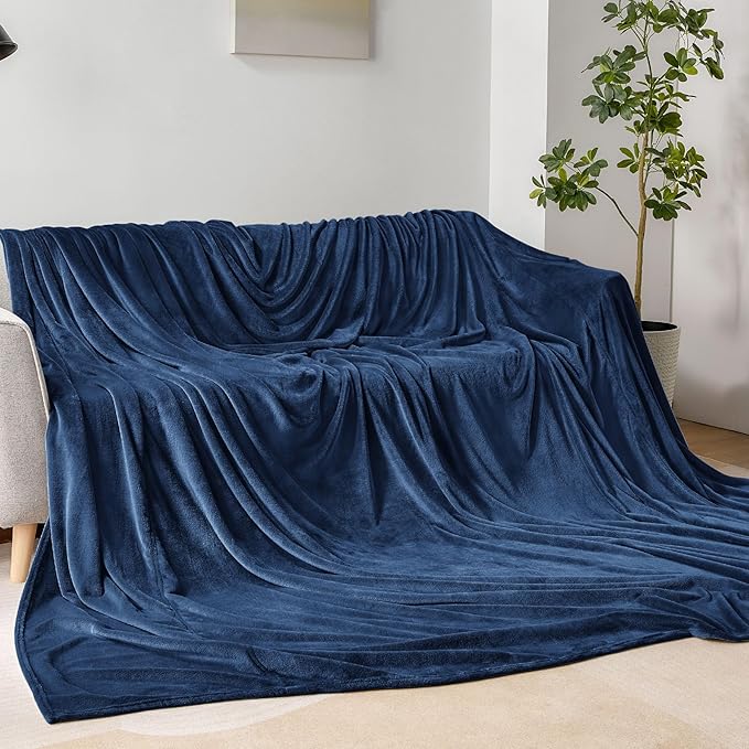 BEDELITE Big Fleece Blanket - 120" x 120" (10' x 10'), Super Soft Fluffy Fuzzy Oversized King Blanket for Bed, Couch, Sofa, Camping, Fits Whole Family, Navy Blue