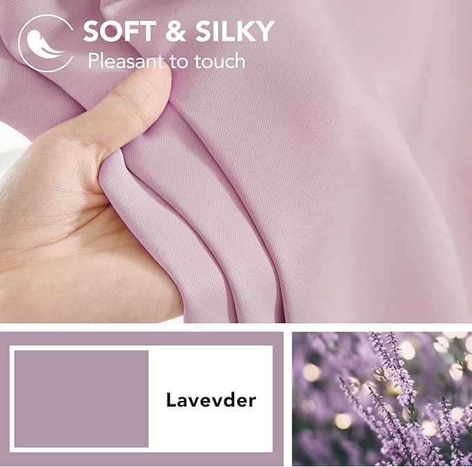 Deconovo Blackout Curtains, Thermal Insulated, W52 x L95 2 Panels, Back Tab, Machine Washable, Room-Darkening Drapes for Bedroom/Living Room Lavender