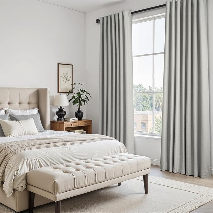 Topfinel Frost Grey Linen Curtains 84 Inches Long 2 Panels Set for Living Room Bedroom 100% Blackout Linen Texture Curtain Pinch Pleat Back Tab Farmhouse Neutral Dark Gray Window Curtain Drapes