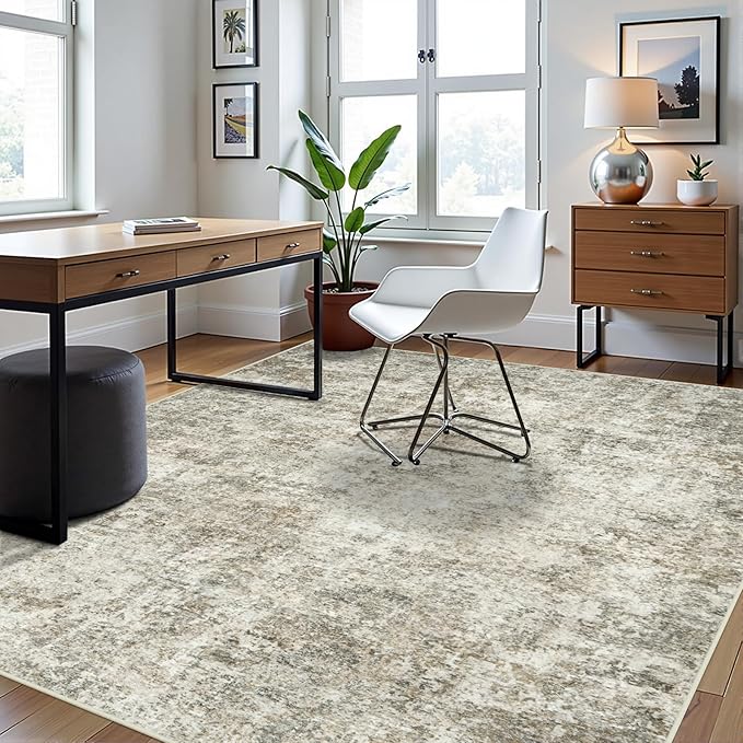 10x14 Area Rugs for Living Room Rug Washable: Abstract Large Rug Indoor Modern Carpet Non Slip for Dining Room Bedroom Nursery Home Office Beige Brown