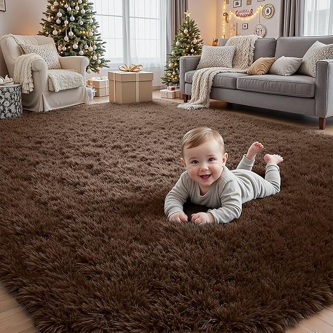 6x9 Area Rugs for Living Room Rug: Soft Fluffy Shag Brown Rugs for Bedroom, Non-Slip Large Fuzzy Plush Rug Indoor Floor Carpet for Nursery Kids Boys Girls Room, Dorms, Playroom, Modern Home Decor
