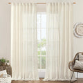 LAMIT Extra Wide Linen Curtains for Bedroom, Natural Cream Ivory Light Filtering Faux Linen Textured Panels Semi Sheer Back Tab and Rod Pocket Boho Drapes for Living Room, 2 Panels, 60 x 84 Inch