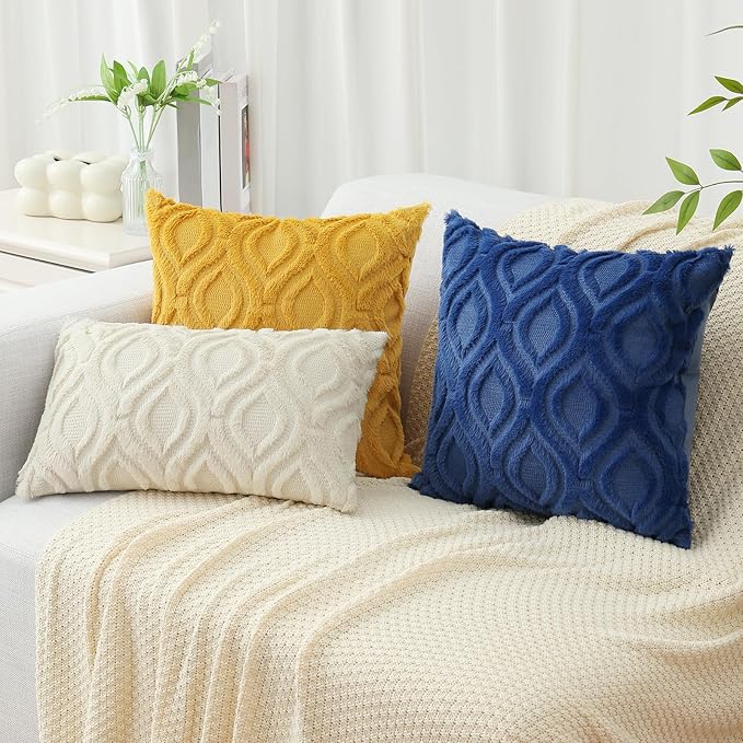 decorUhome Throw Pillow Covers 24x24 Inch Set of 2, Soft Plush Faux Wool Dark Blue Solid Couch Pillow Covers, Accent Euro Sham Farmhouse Neutral Square Pillow Cases for Sofa Bed Living Room