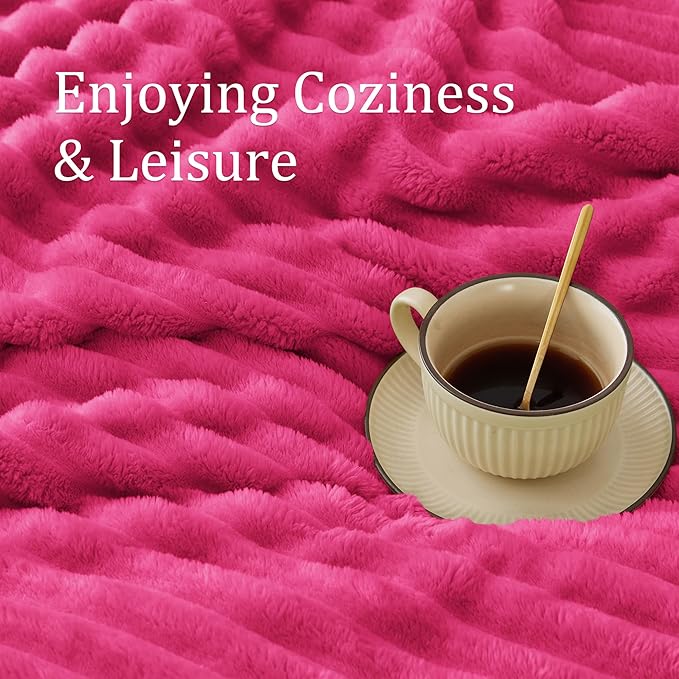 BEDELITE Fleece Throw Blanket for Couch - 300GSM Soft & Warm Fluffy Pink Blanket, Decorative and Giftable Striped Blankets for Women, Men, 50"x60"