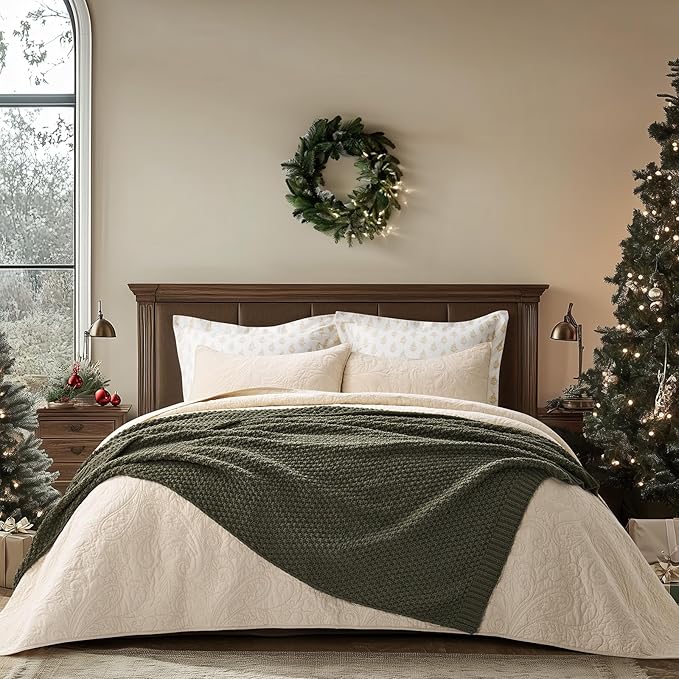 EVERGRACEHOME Chunky Chenille Knit Throw Blanket for Couch, Soft Luxurious Moss Stitch Blankets for Bed, Cozy Decorative Farmhouse Knitted Throws for Sofa, Olive Green, 60" x 80"