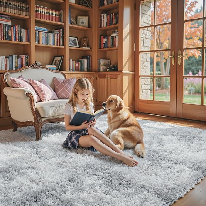 Area Rugs 10x14 Living Room, Shaggy Carpet Soft Plush Furry Bedside Rug Large Area Rugs for Bedroom Kids Girls Boys Home Decor Anti Slip(10 x 14, Light Grey Tie-Dyed)