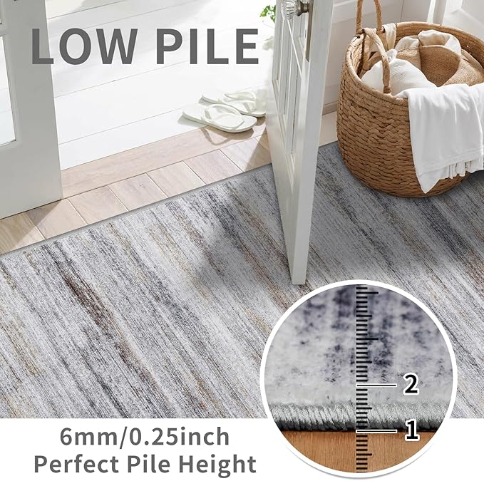6x9 Area Rug for Living Room: Non-Slip Washable Rugs for Dining Room Bedroom Study Home Office - Easy-to-Clean Stain and Water Resistant Carpet - Soft Low-Pile Mat Beige Grey