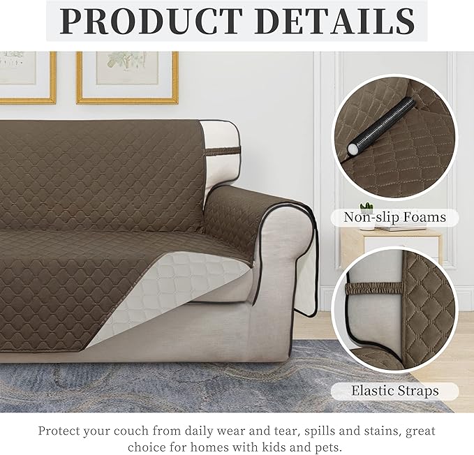 ISSUNTEX Double Protection 100% Waterproof Sofa Covers for Living Room, Couch Covers for 3 Cushion Couch Sofa, Reversible Furniture Protector Sofa Cover for Dogs, Pets, Kids (Sofa, Camel/Ivory)