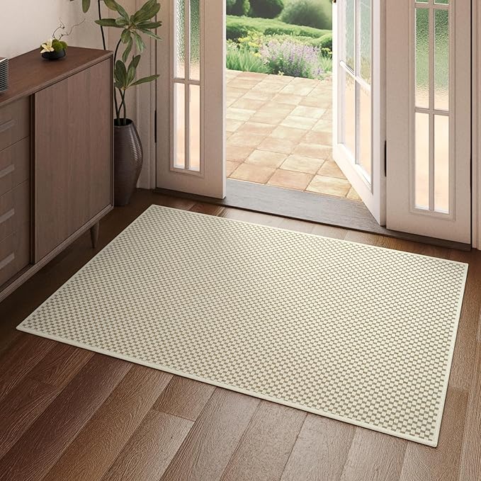 YDKGL 2x3 ft Indoor Door Mat Entryway Rug Non Slip Boho Woven Washable Small Area Rugs Runner, Front Entry Rug Entrance Doormat for Hall Porch Bathroom Kitchen Bedroom, Easy Clean, Beige 24"x36"