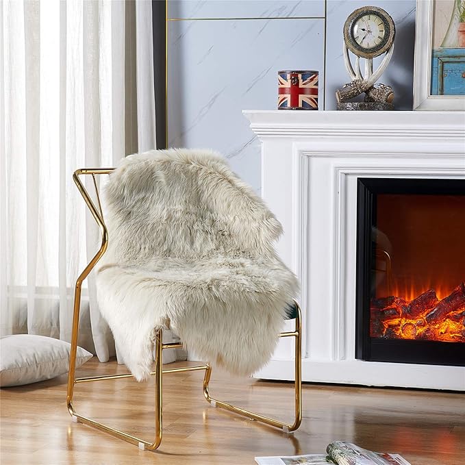 EasyJoy Ultra Soft Fluffy Shaggy Area Rug Faux Fur Rug Chair Cover Seat Pad Fuzzy Area Rug for Bedroom Floor Sofa Living Room (2 x 3 ft Sheepskin, Beige)