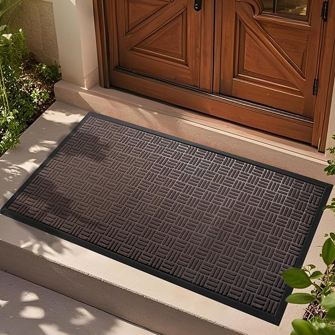 Mibao Front Door Mat, Heavy Duty Durable Welcome Mat for Outdoor Indoor, Dirt Trapper Waterproof Super Absorbent Door Mat for Entryway Outside Patio Porch, 47" x 24", Coffee