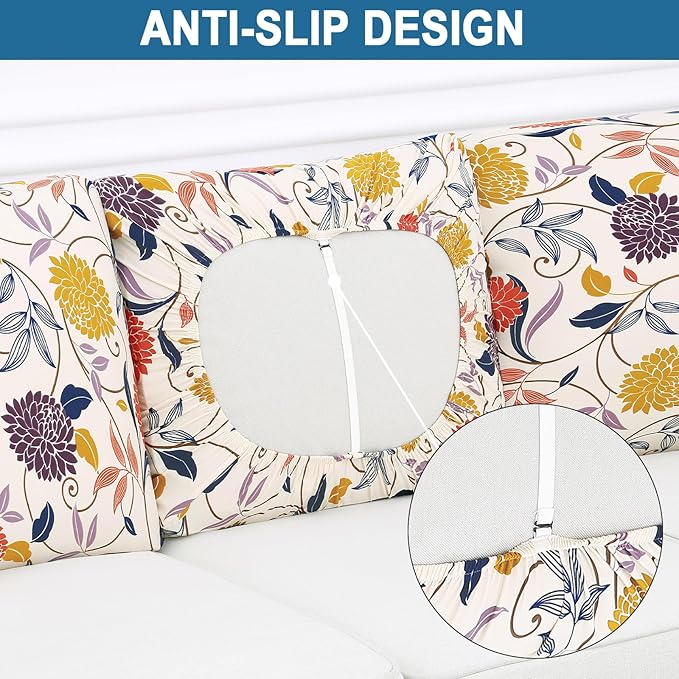 Smiry Printed Couch Cushion Covers, Stretch Soft Couch Covers for Sofa, Washable Non-Slip Sofa Slipcover Furniture Protector for Indoor and Outdoor (Backrest M, Orange)