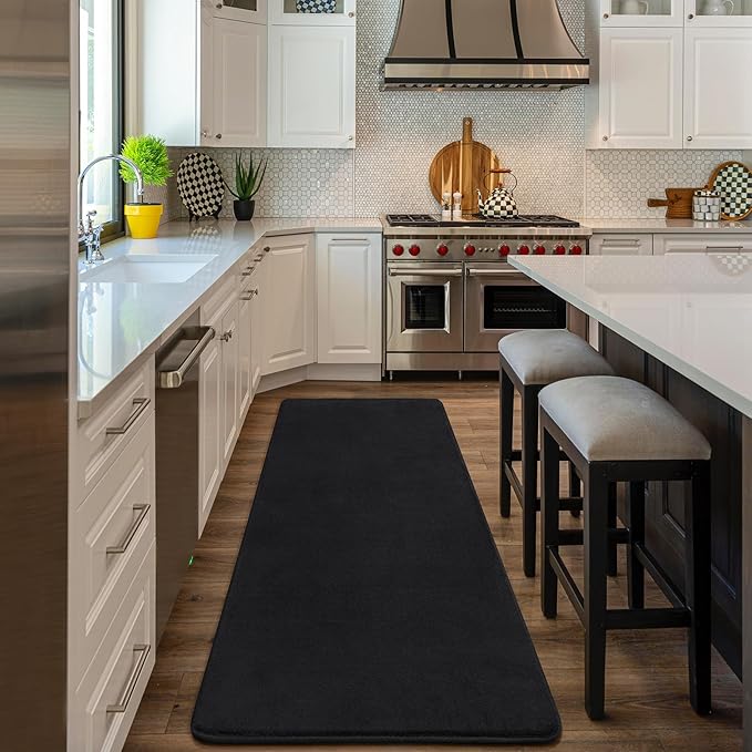 Amearea Modern Soft Hallway Runner Rug, 3x8 Feet Area Rug Runners for Hallways, Washable Runner Rugs, Non Slip Memory Foam Rug Black Runner Rugs Carpet for Entrance Kitchen Kids Room Decor
