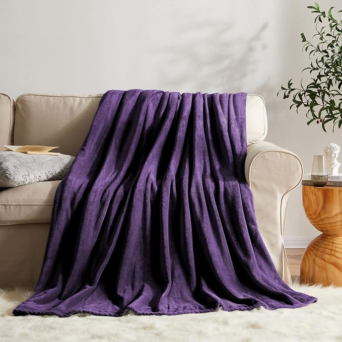 KMUSET Super Soft Throw Blanket Premium Silky Flannel Fleece Throw Size Purple Microfiber Lightweight Blanket All Season Use
