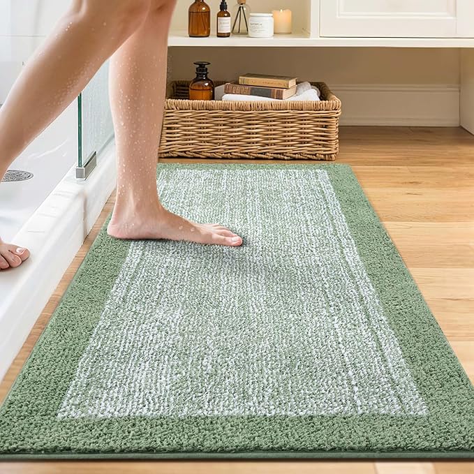 48x24 Long Bathroom Rugs Washable Non Slip, Green Bath Mat for Bathroom Floor Tub, Soft Absorbent Quick Dry Mats for Shower,Bathtub,Home Decor