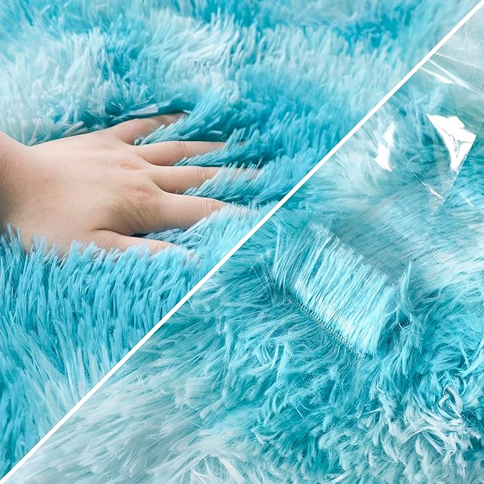 Tie-Dyed Sky Blue 3x10 Machine Washable Runner Rugs for Hallway Soft Fluffy Shaggy Bedside Rugs for Bedroom Living Room Indoor Floor Carpet for Kids Girls and Boys Nursery Rooms Home Decor Aesthetic